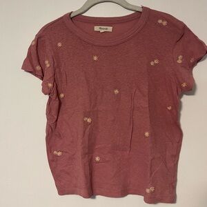Madewell Pink floral embroidered tee